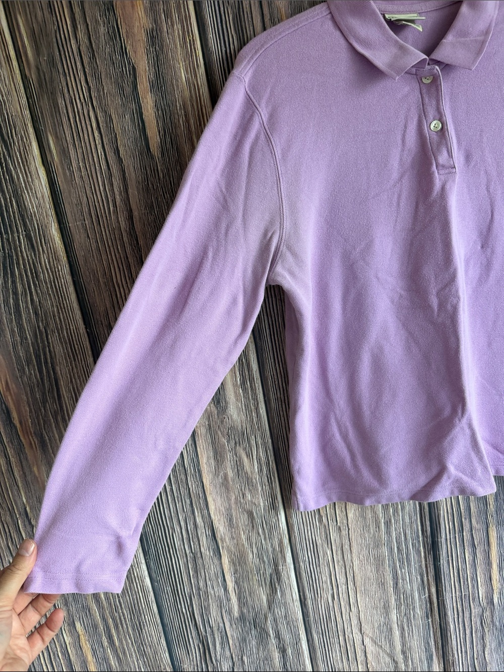 L.L.Bean Women’s Long Sleeve Polo Shirt Large Lavender Pink 100% Cotton Casual - Picture 9 of 15